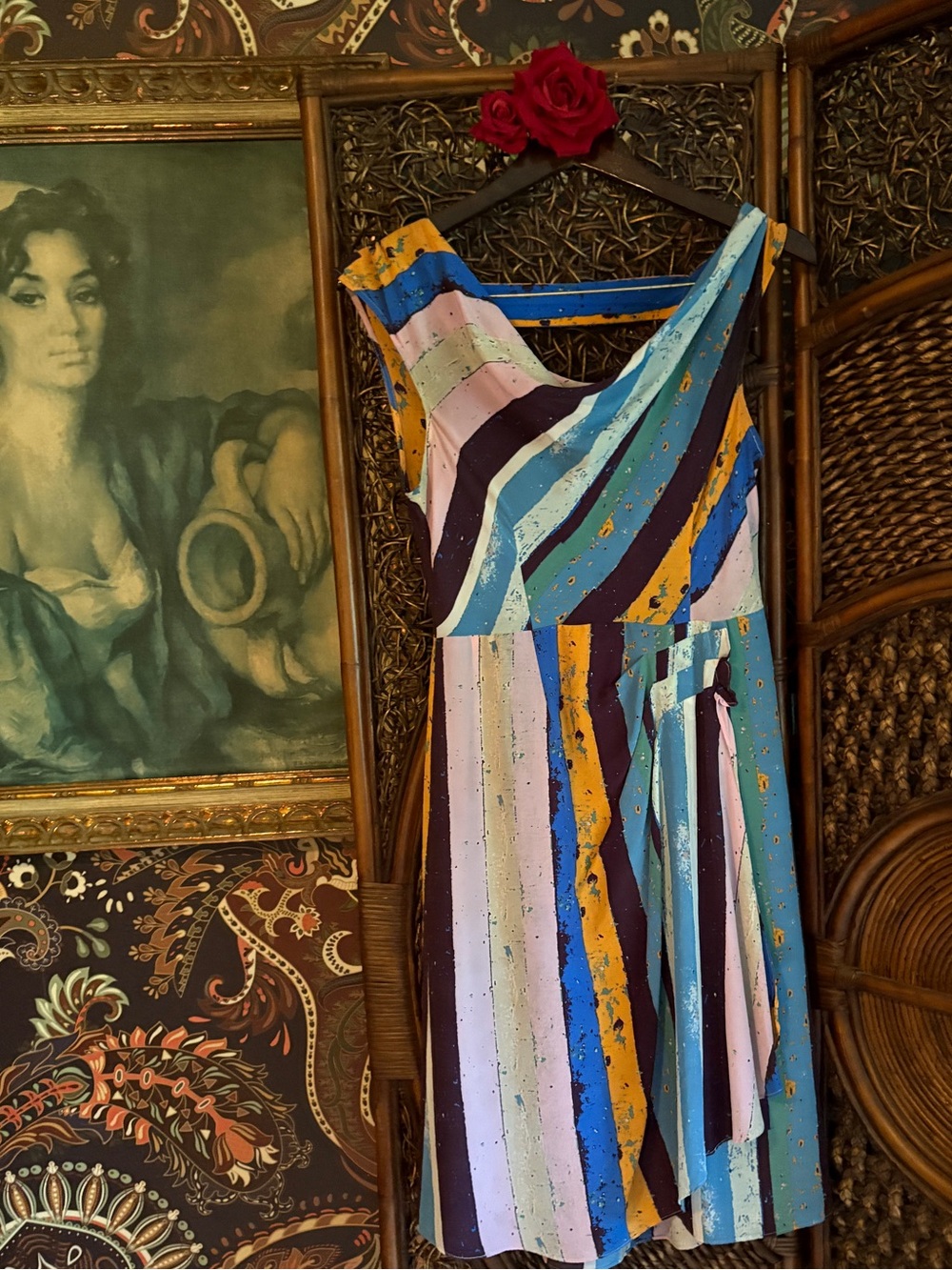 Plenty by Tracy Reese Sheer Abstract Stripe Dress Size 4 Art to Wear Boho